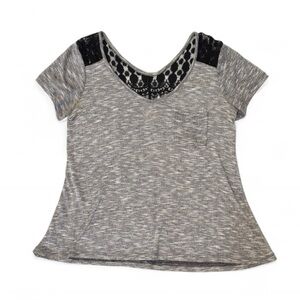 Women’s Large Gray Black Lace Accent Blouse Top